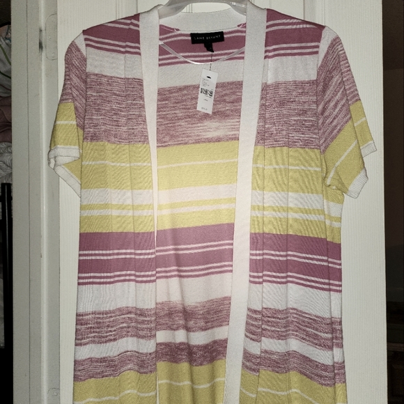 Open-Front Stripe Cardigan - short sleeve. - Picture 1 of 3